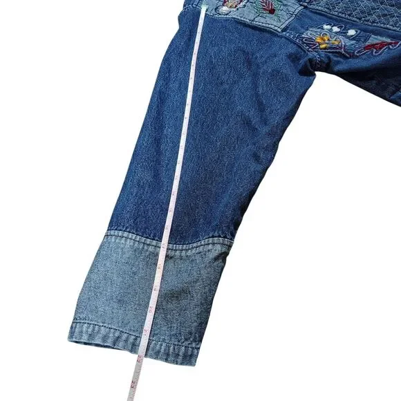 Keren Hart Womens 90s Patchwork Denim Jacket Size XL Embroidered Boho Cottage - Picture 11 of 11